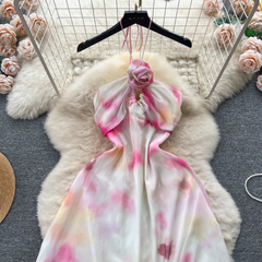 Unregelmäßig ausgehöhltes rückenfreies langes Strandkleid