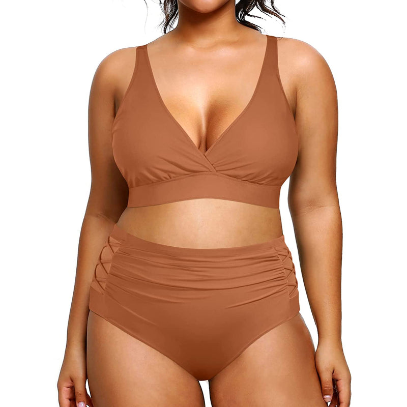 Super stylischer Damenbikini mit hoher Taille, elastischem Verschluss, V-Ausschnitt