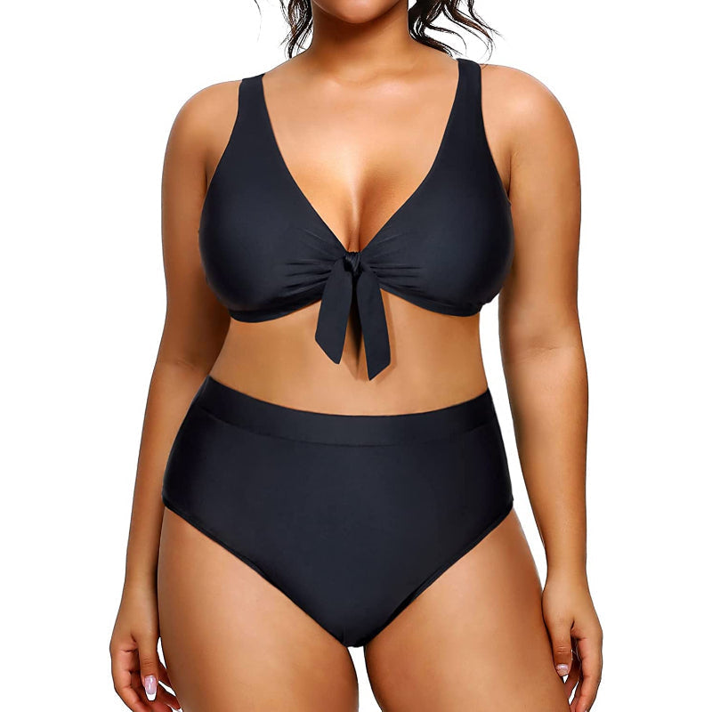 Super Stylish High Waisted V-Neck Elastic Closure Bikini For Women