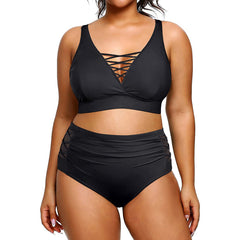 Super Stylish High Waisted V-Neck Elastic Closure Bikini For Women