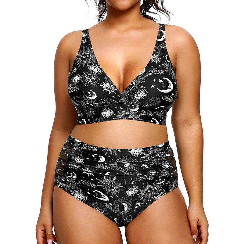 Super stylischer Damen-Bikini mit hoher Taille, V-Ausschnitt, elastischem Verschluss