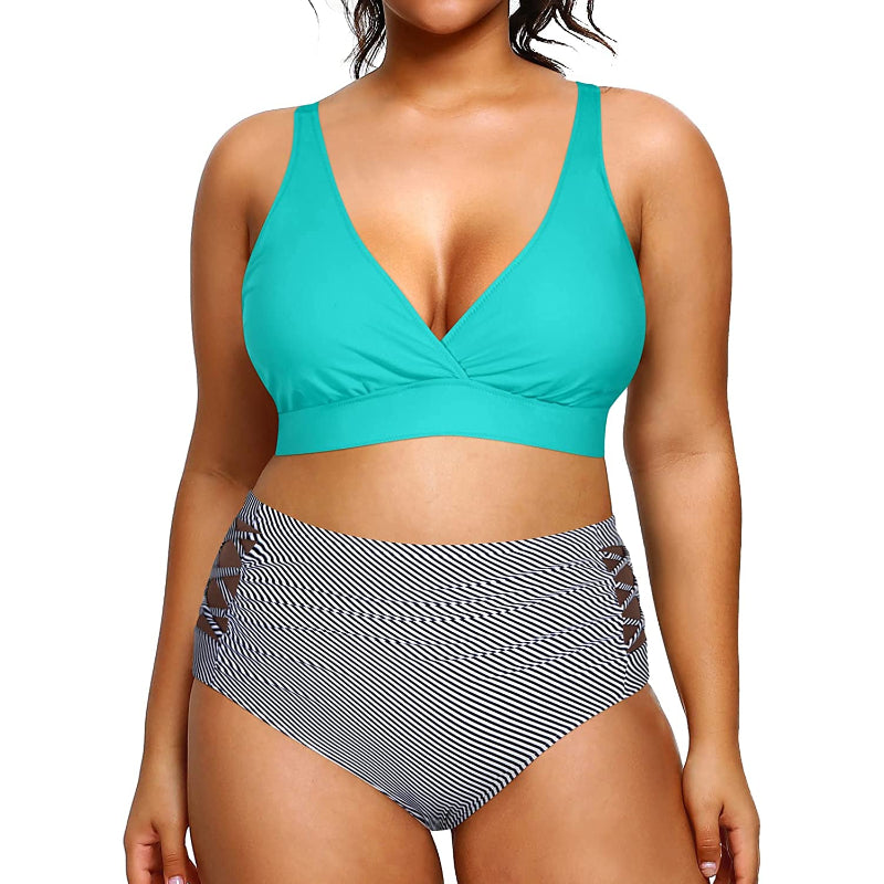 Super stylischer Bikini mit hoher Taille, V-Ausschnitt und elastischem Verschluss für Damen