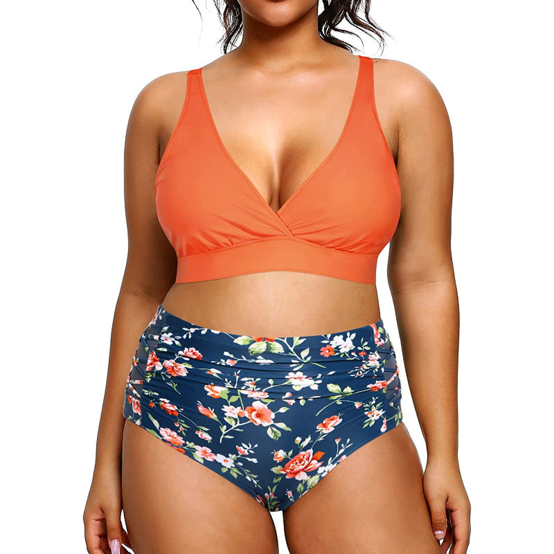 Super stylischer Damenbikini mit hoher Taille, elastischem Verschluss, V-Ausschnitt