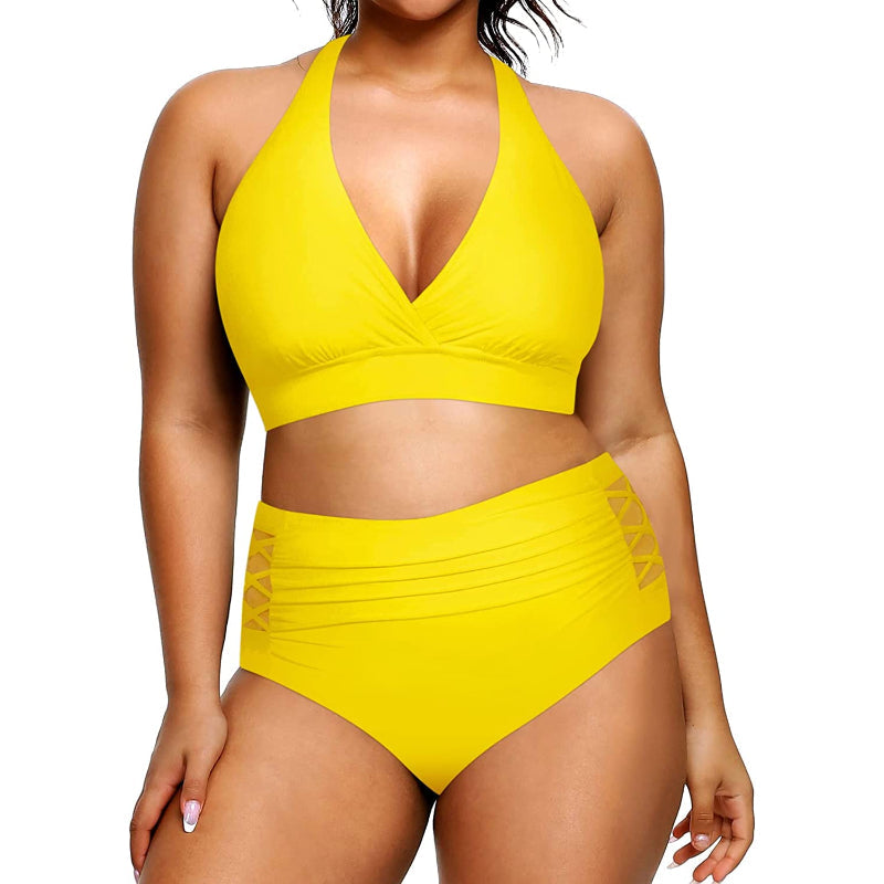 Super stylischer Bikini mit hoher Taille, V-Ausschnitt und elastischem Verschluss für Damen