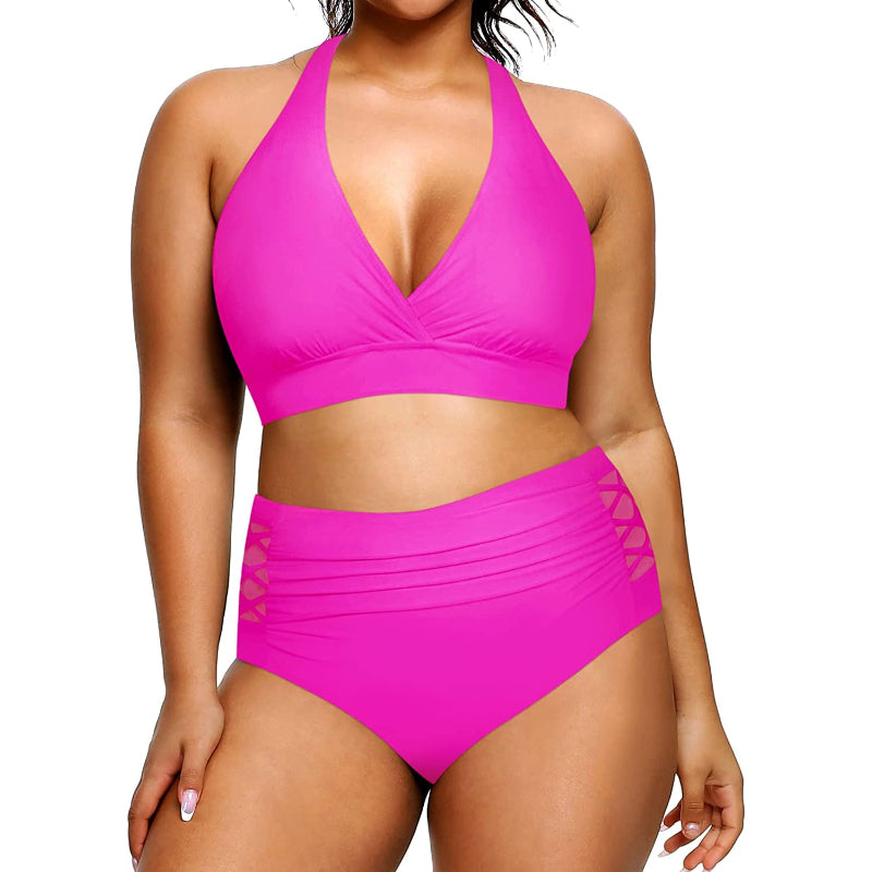 Super stylischer Damen-Bikini mit hoher Taille, V-Ausschnitt, elastischem Verschluss