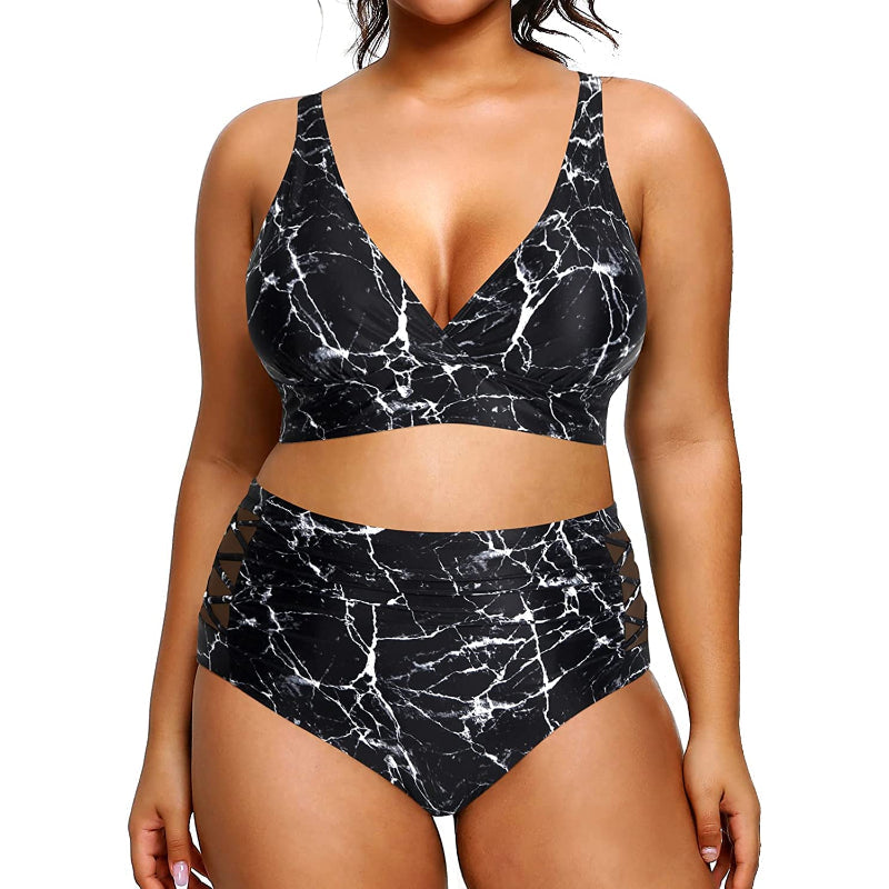 Super stylischer Damen-Bikini mit hoher Taille, V-Ausschnitt, elastischem Verschluss