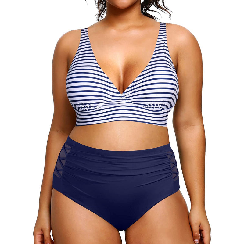 Super stylischer Damen-Bikini mit hoher Taille, V-Ausschnitt, elastischem Verschluss