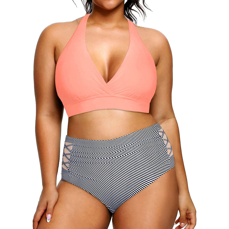 Super stylischer Damenbikini mit hoher Taille, elastischem Verschluss, V-Ausschnitt