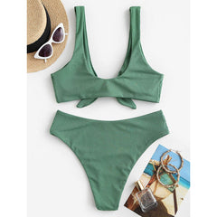 Women's Ribbed Two Pieces Knotted Swimsuit