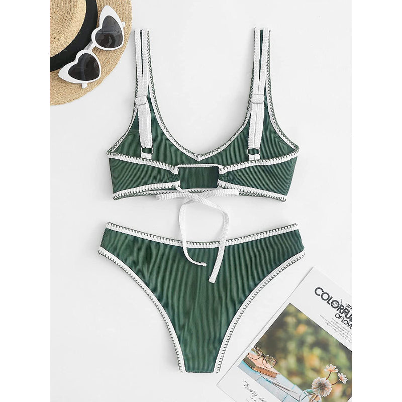 Women's Ribbed Two Pieces Green Swimsuit