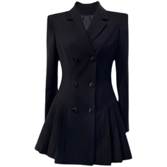 Black pleated suit dress