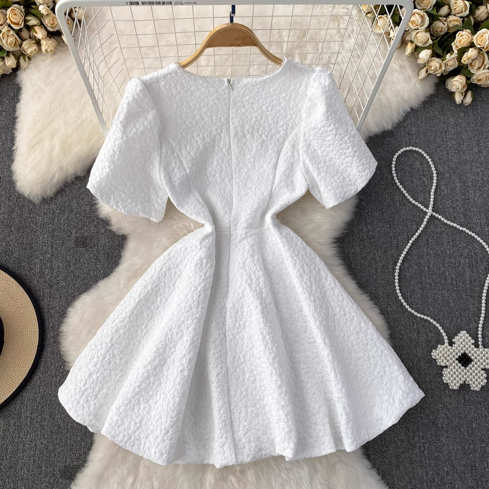 Bubble Short Sleeve Square Neck Short A-Line Puff Dress