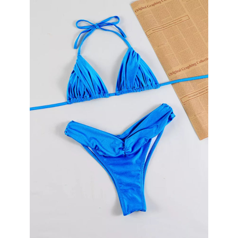 Women Vintage Patchwork Bikini Set With String