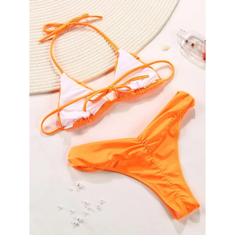 Women Vintage Patchwork Bikini Set With String