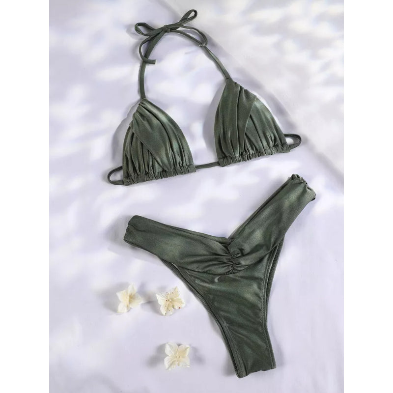 Women Vintage Small Ruffle Bikini Suit