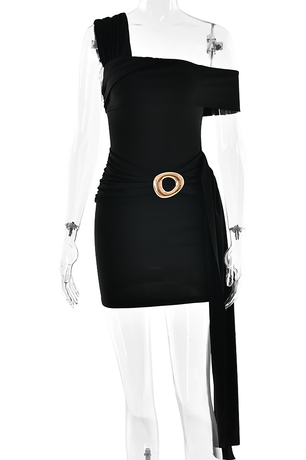 One Shoulder Solid Color Slim Fit Streamer Design Mini Dresses - Green