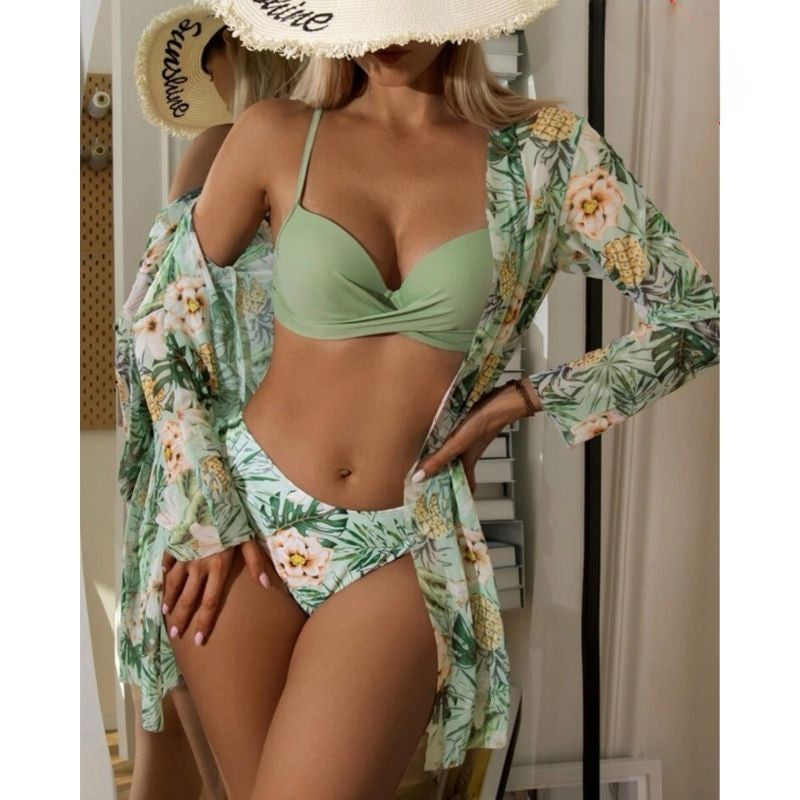 Conjuntos de bikini de cintura baja con diseño floral torcido para mujer