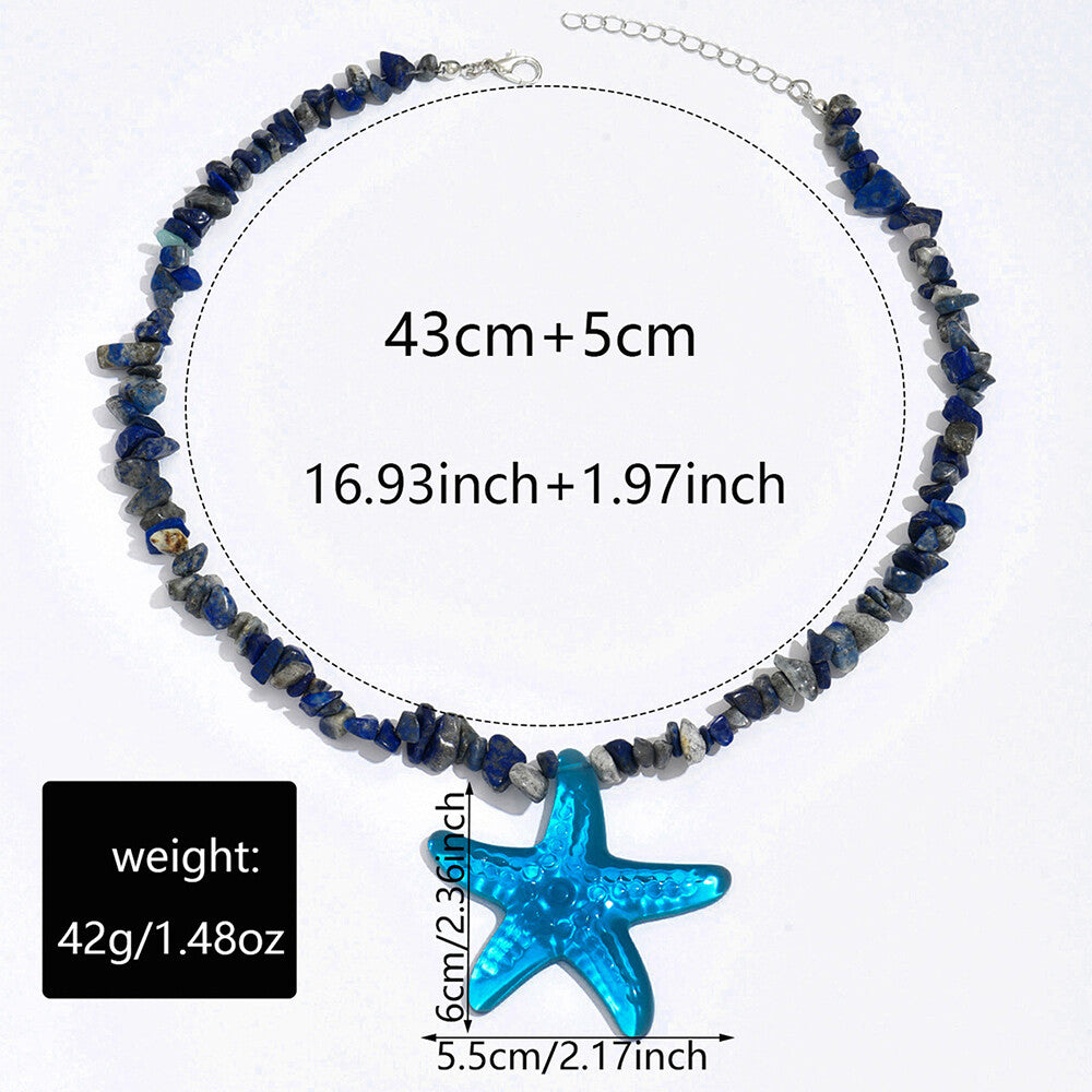Boho Style Natural Stones Plastic Starfish Pendant Beaded Necklace
