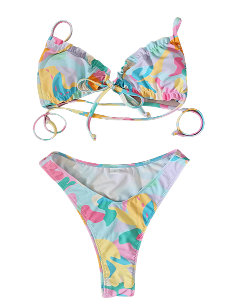 Bikini de dos piezas con cintura hawaiana de primavera