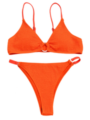 Zweiteiliges Bikini-Set mit Rippmuster und Uni