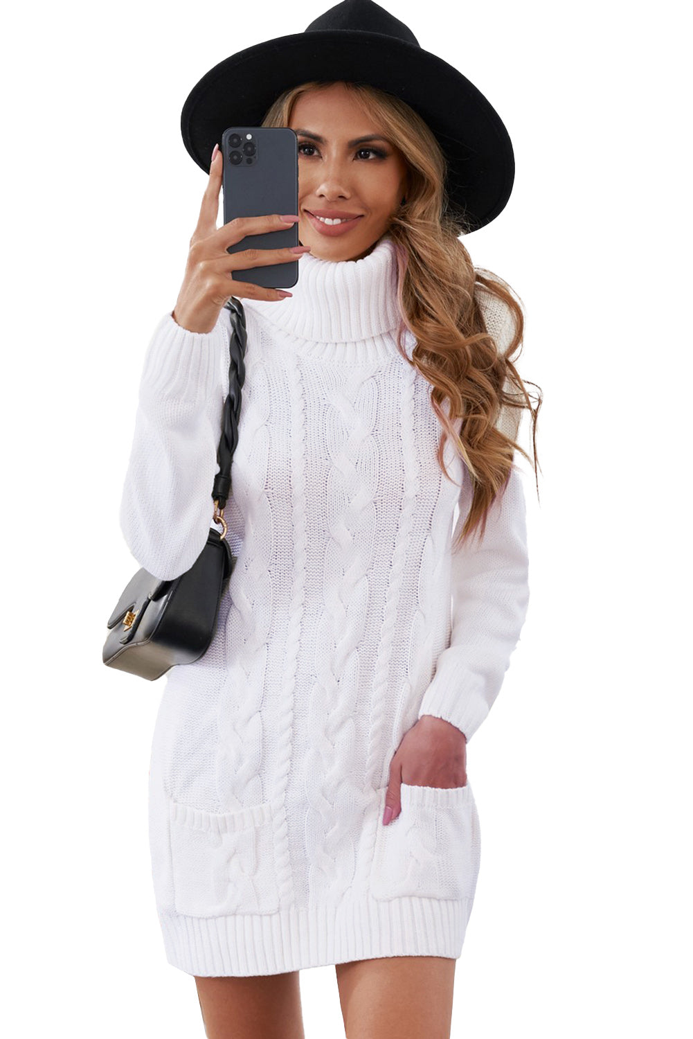 Olive Cowl Neck Cable Knit Sweater Dress