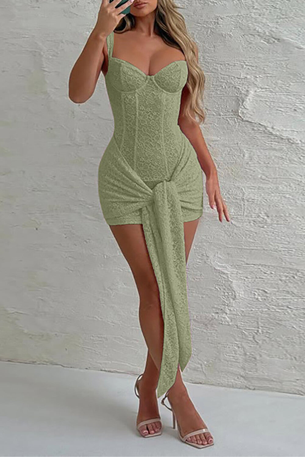 Corset Design Ruched Tie Up Streamer Bodycon Lace Slip Mini Dresses - Pink