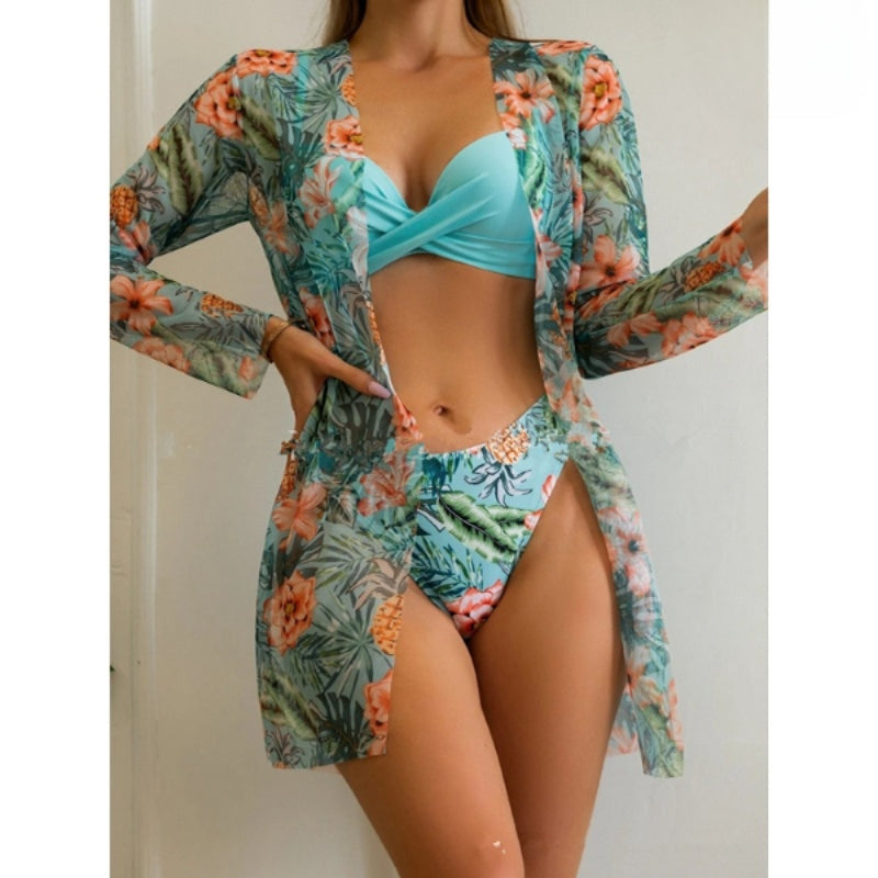 Three Piece Printed Cover Bikini For Women