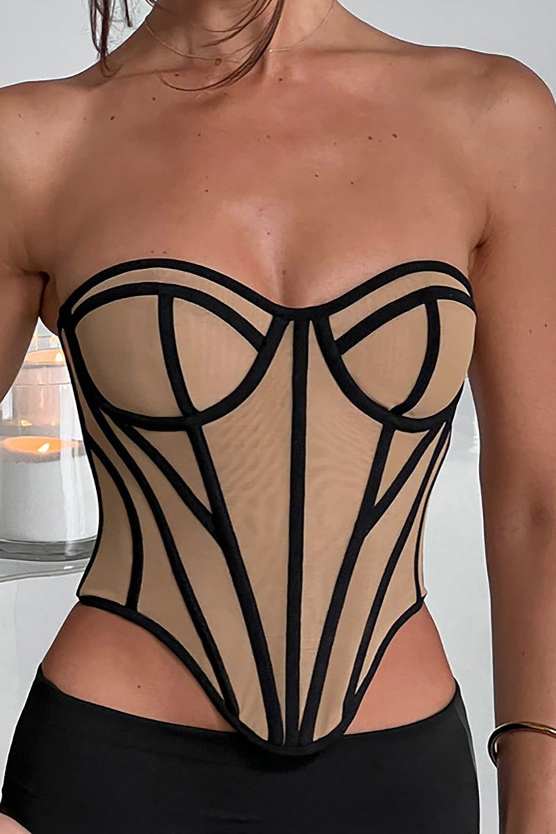 Sweetheart Neck Backless Line Print Irregular Hem Slim Tube Top