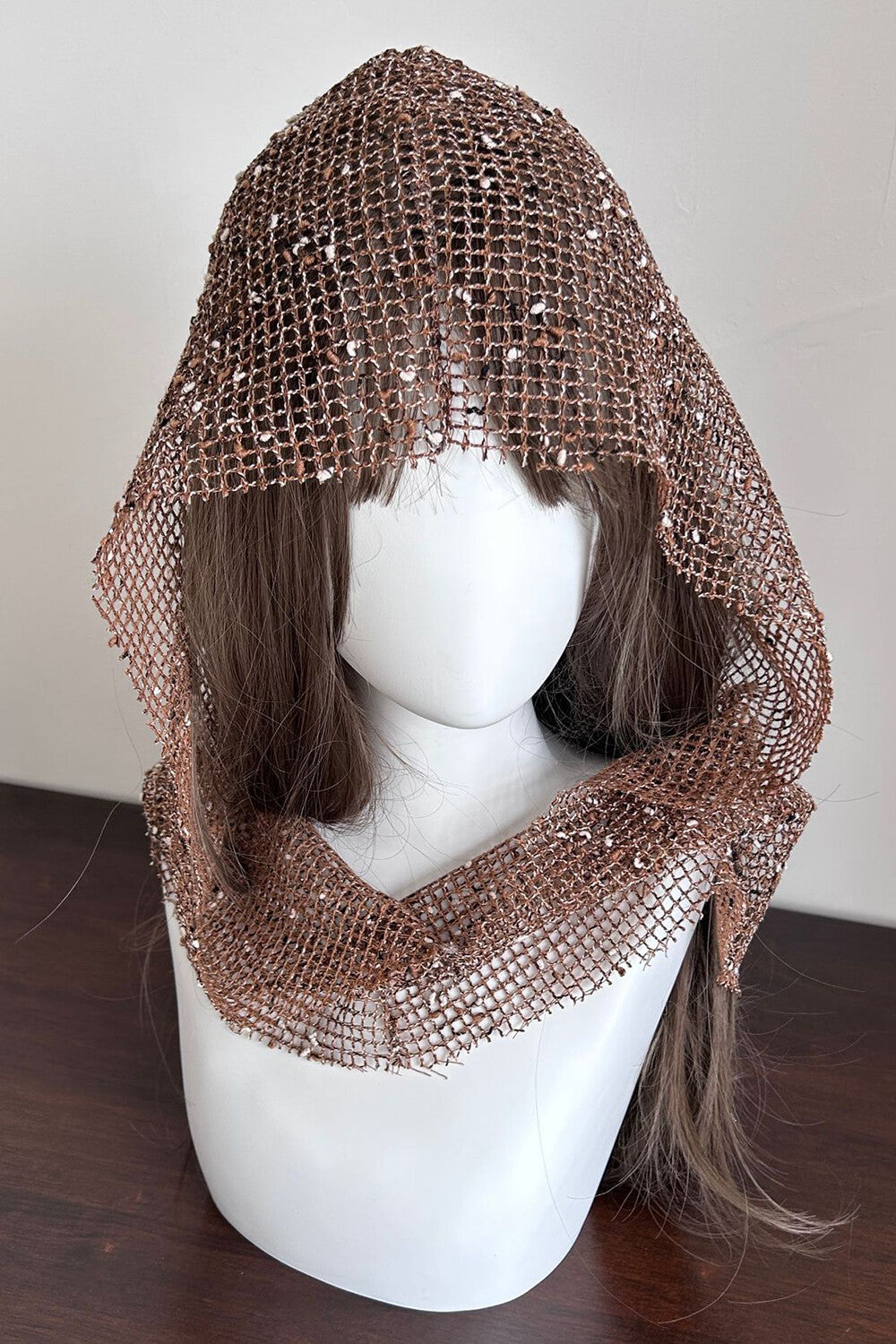 Pebble Decor Fishnet Shawl Hooded Hat