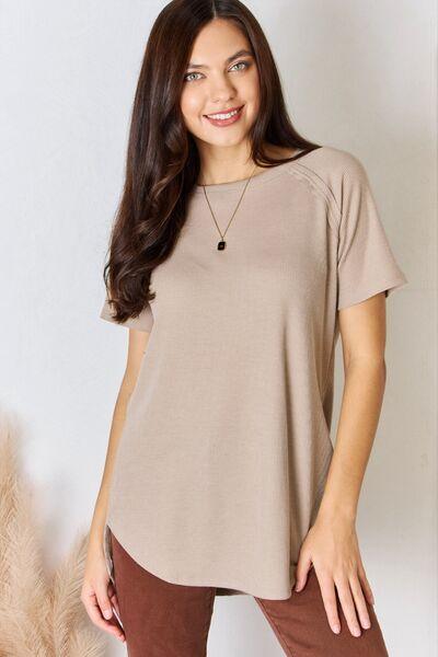 Baby Waffle Short Sleeve Slit High-Low T-Shirt