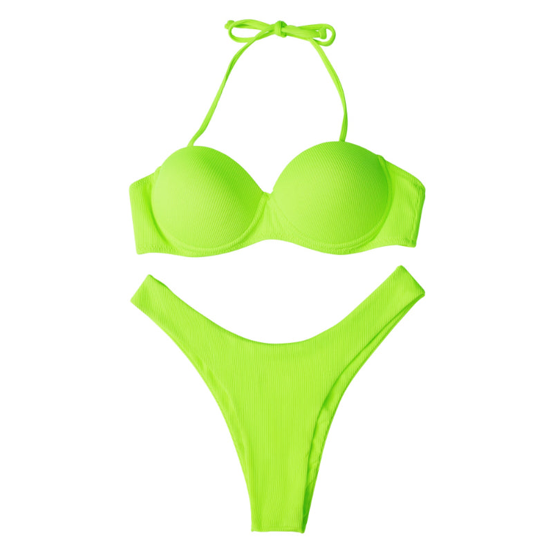 Solides zweiteiliges Push-Up-BH-Bikini-Set für Damen