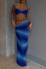 Braided Crop Cami Gradient Color Slim Fit Maxi Skirt 2pcs Set - Blue