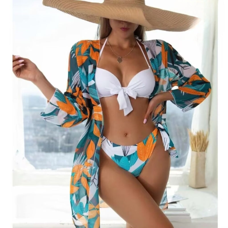 Three Piece Printed Cover Bikini For Women