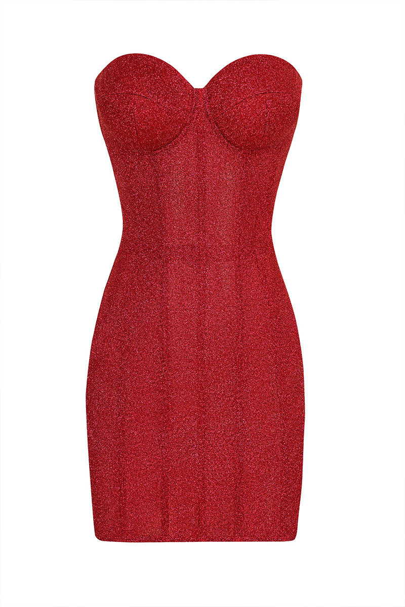 Sweetheart Neckline Strapless Back Lace Up Bodycon Mini Dresses - Red