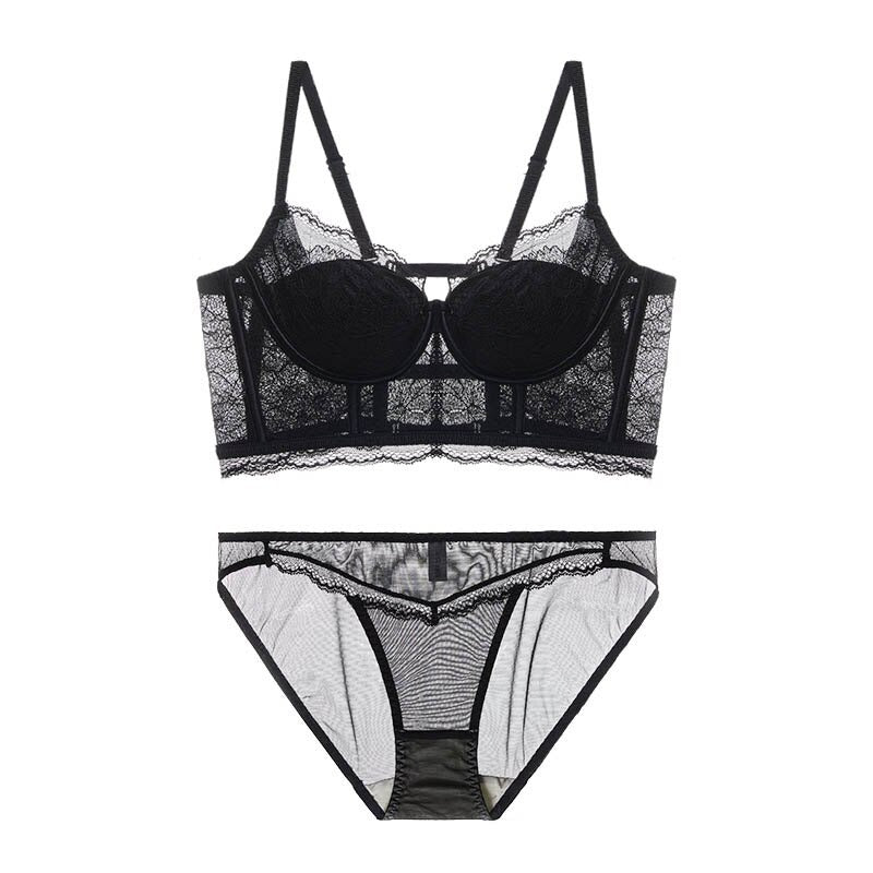 French Embroidery Lace Transparent Push Up Bra Sets