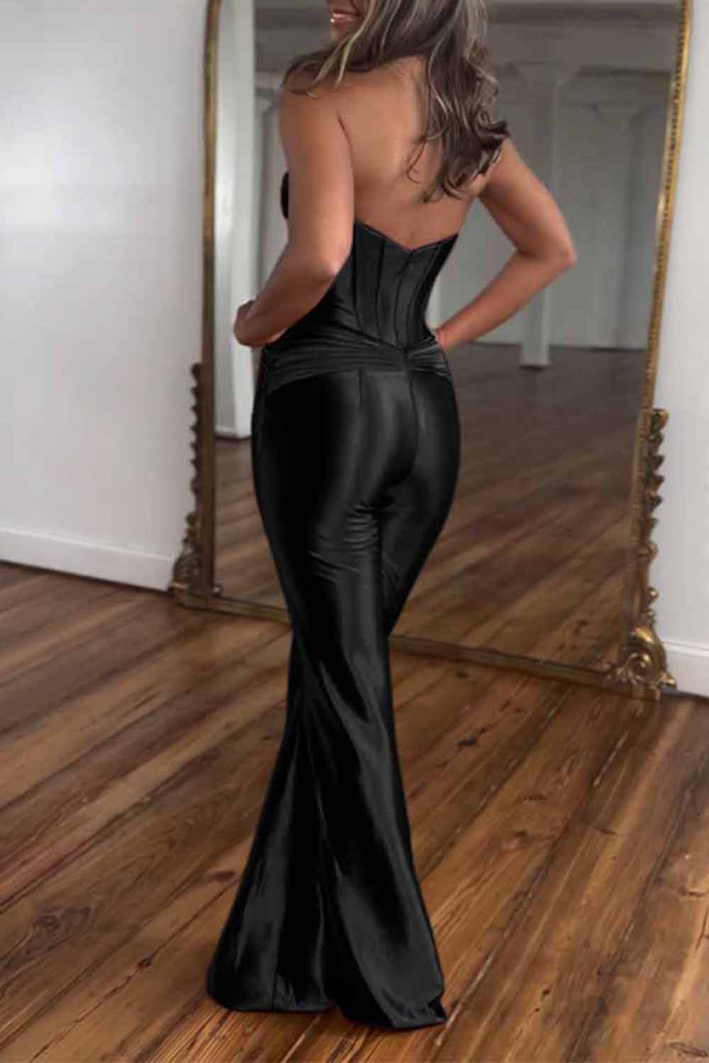 Twisted Strapless Cutout Corset Straight Leg Party Jumpsuit - Red