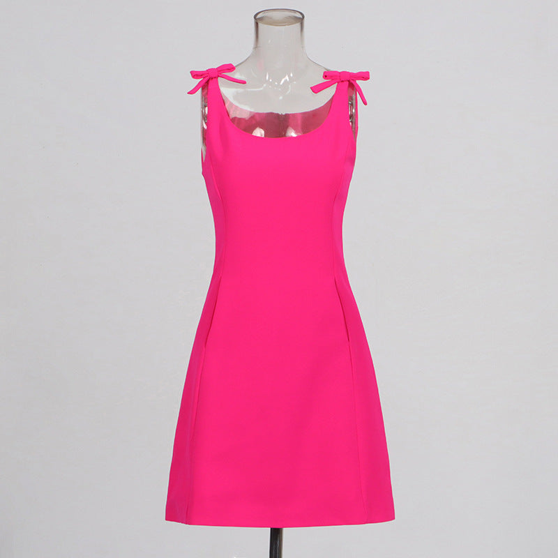 suspender bow decoration solid color temperament dress