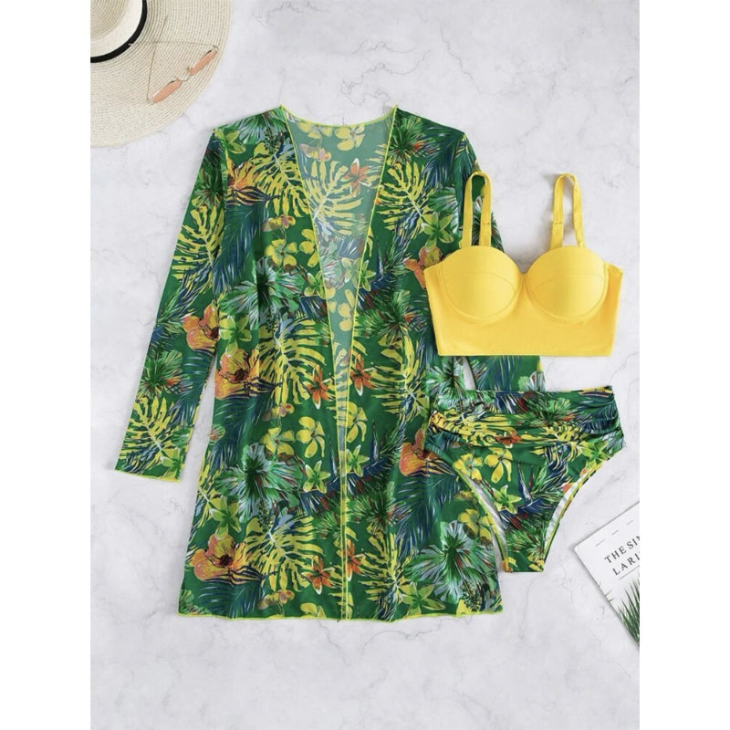 Three Pieces Printed Cover Up Bikini For Women