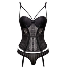 Gothic Corset Bustier With Cup Girdle Set With Straps