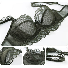 Embroidery Ultrathin Underwire Solid Lingerie Set