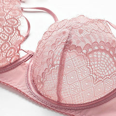 Solid Lace Push Up Bra and Panty Set