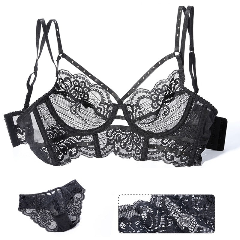 Bandage Lace Embroidery Push Up Bra And Panty Set