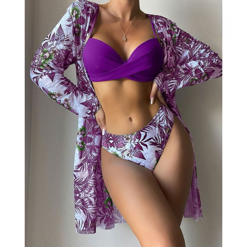 Conjuntos de bikini de cintura baja con diseño floral torcido para mujer