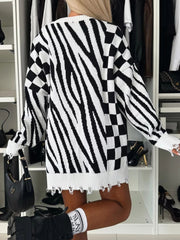 Kontrastierender Rundhals-Langarm-Oversize-Pullover