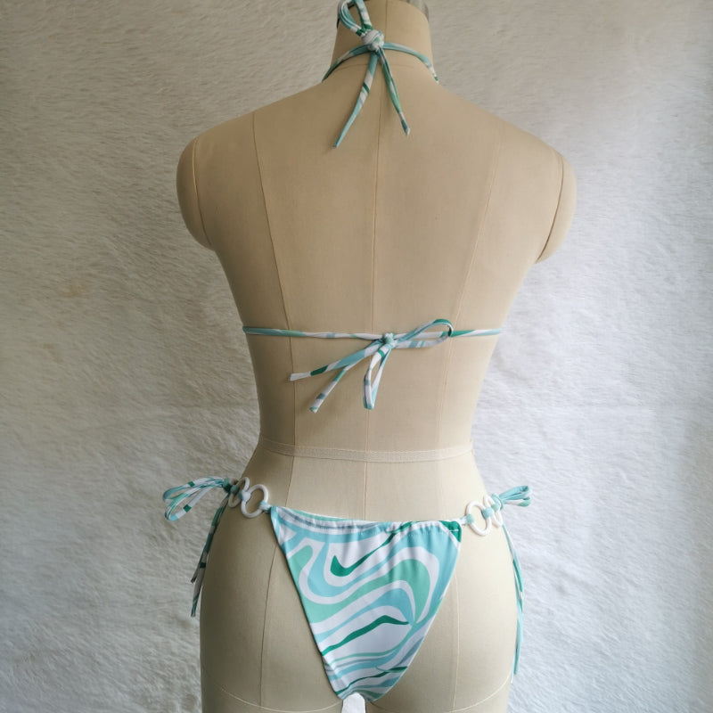 Floral Hollow Out Cross String Bikini Swimsuit Set