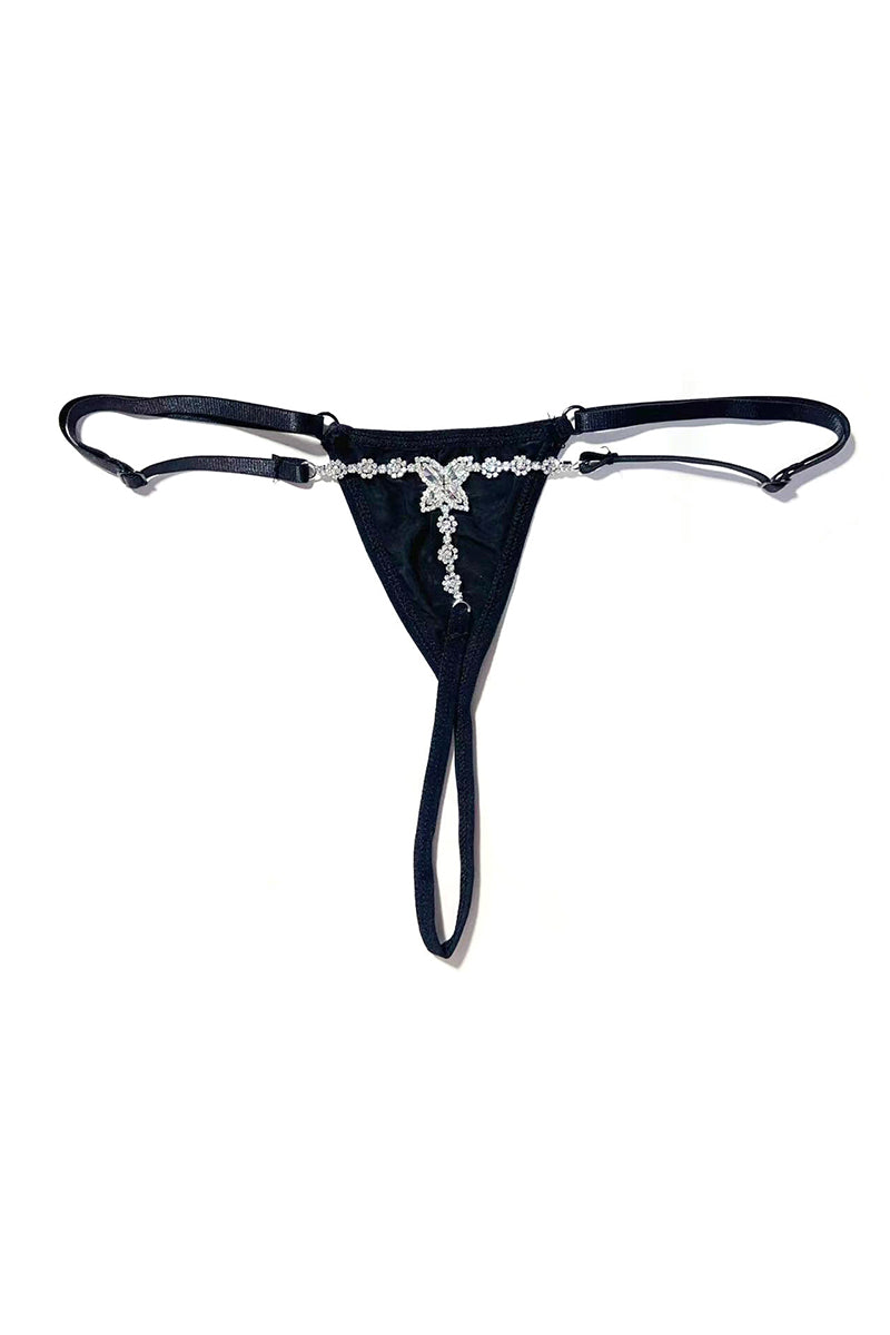 Flower Butterfly Shaped Rhinestone Decor Body Chain - Gold