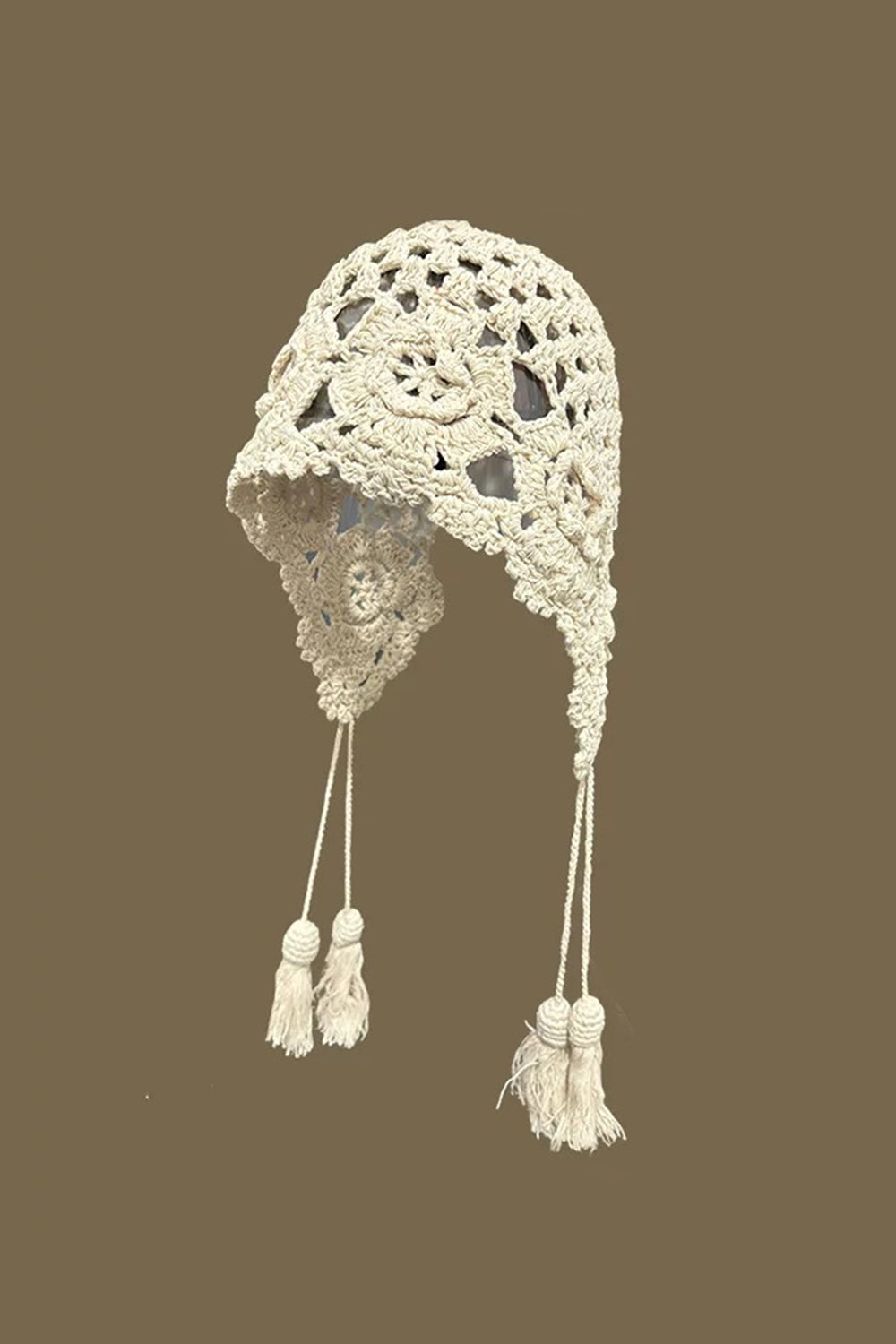 Boho Style Hand - Woven Floral Hollow Out Knit Beanie
