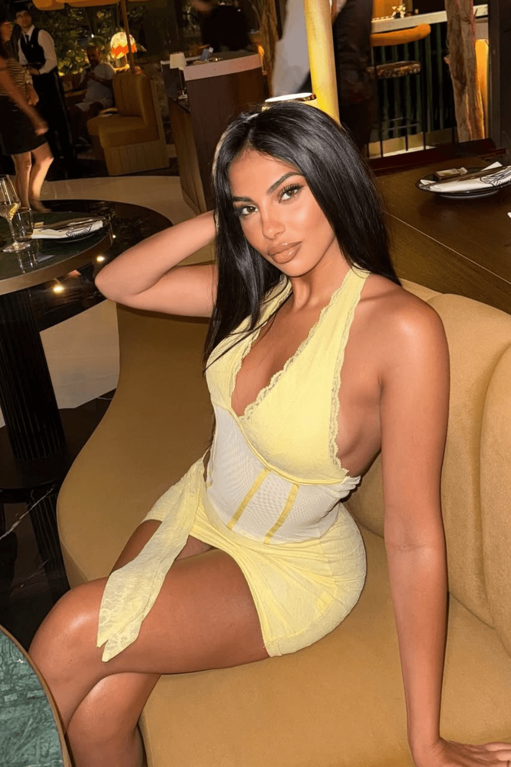 Deep V Neck Corset Cutout Bodycon Streamer Mini Dresses - Yellow