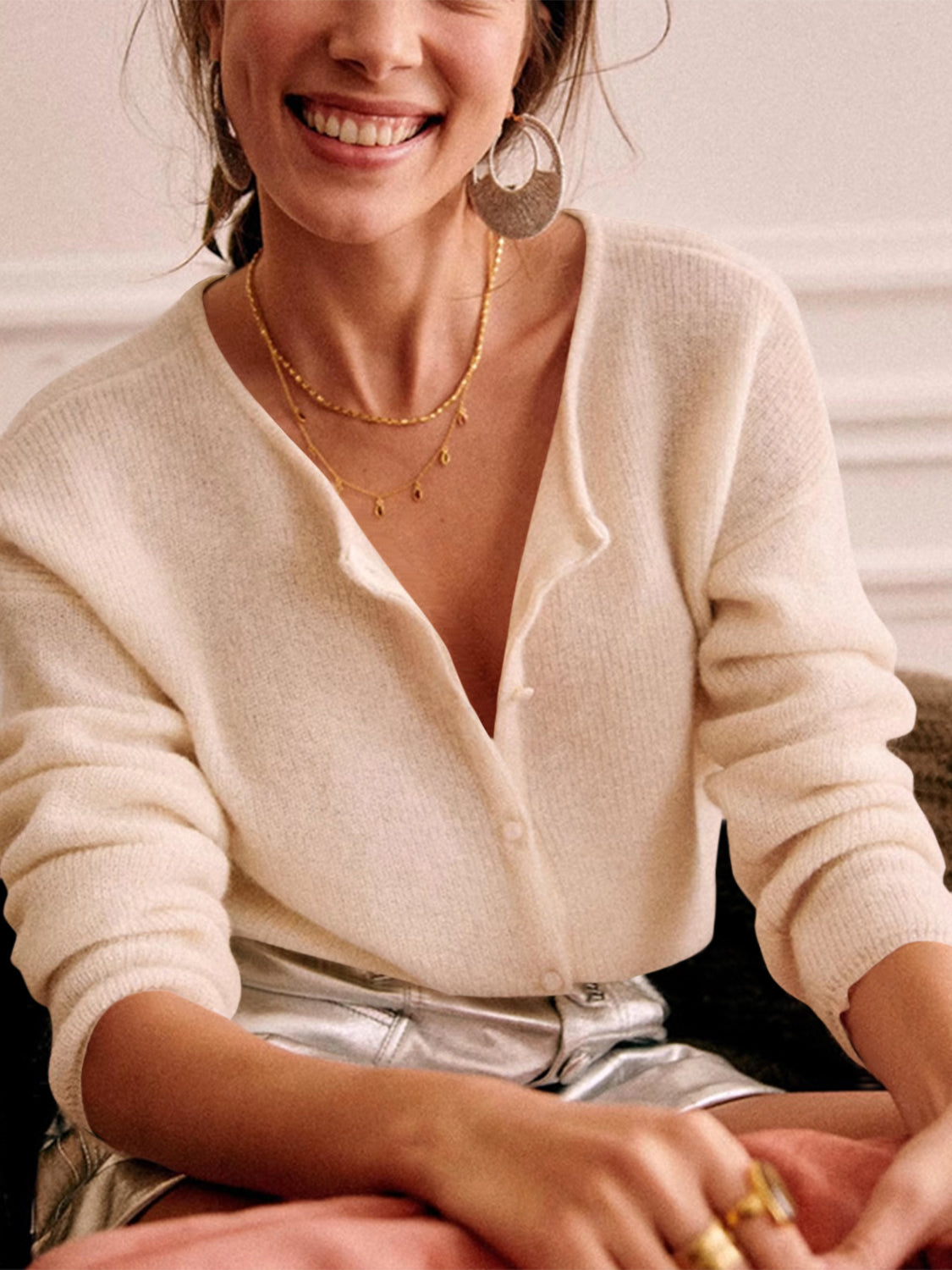 Suéter tipo cárdigan de manga larga con botones de Harley Rose