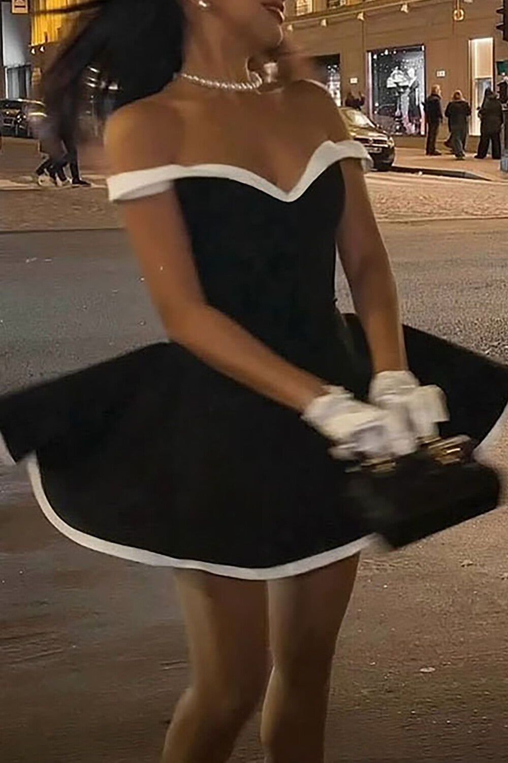 Colorblock Trim Strapless Cinch Waist Cocktail Party Mini Dresses - Black